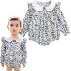 imageSimplee kids Baby Infant Girls Cotton Long Sleeve Summer Ruffle Romper 324 MonthsBlue Grey