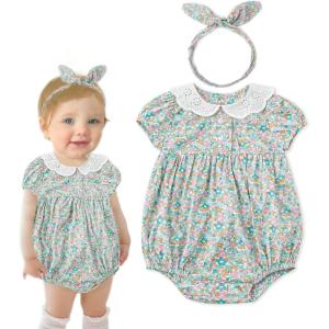 imageSimplee kids Baby Infant Girls Cotton Short Sleeve Summer Ruffle Romper 324 MonthsAgreen Floral