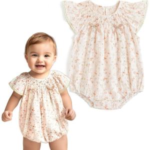 imageSimplee kids Baby Infant Girls Cotton Short Sleeve Summer Ruffle Romper 324 MonthsBapink Floral