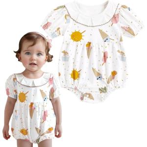 imageSimplee kids Baby Infant Girls Cotton Short Sleeve Summer Ruffle Romper 324 MonthsCcice Cream