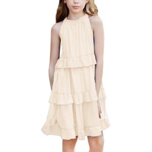 imageSimplee kids Girls Dresses Sleeveless Linen Teen Dresses Casual Summer DressApricot