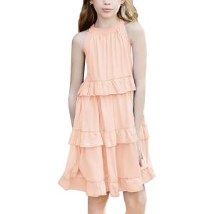 imageSimplee kids Girls Dresses Sleeveless Linen Teen Dresses Casual Summer DressFlesh Pink