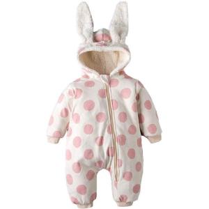 imageSimplee kids Unisex Baby Hooded Winter Outerwear Snowsuit Newborn Infant Warm Fleece Jumpsuit Romper for Toddler 3 Months Pink Dots
