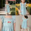 imageSimplee kids Baby Girl Dress Toddler Casual Dresses Summer Solid Color Floral Girl ClothesCblue