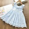 imageSimplee kids Baby Girl Dress Toddler Casual Dresses Summer Solid Color Floral Girl ClothesSky Blue
