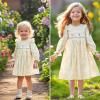 imageSimplee kids Baby Girl Smocked Dress Casual Long Sleeve Dresses Floral Print Sundress Princess Dress for ToddlerFyellow