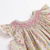 imageSimplee kids Baby Girl Smocked Dress Summer Casual Short Sleeve Dresses Floral Print Sundress Princess Dress for ToddlersDpinkish Purple Flower
