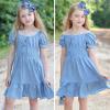 imageSimplee kids Girls Dresses Off The Shoulder Summer Tween Dress Smocked Ruffle Puff Sleeves Dresses for Girl Kids 415 YearsBlue