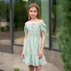imageSimplee kids Girls Dresses Off The Shoulder Summer Tween Dress Smocked Ruffle Puff Sleeves Dresses for Girl Kids 415 YearsSage Green