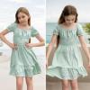 imageSimplee kids Girls Dresses Off The Shoulder Summer Tween Dress Smocked Ruffle Puff Sleeves Dresses for Girl Kids 415 YearsSage Green