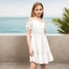 imageSimplee kids Girls Dresses Off The Shoulder Summer Tween Dress Smocked Ruffle Puff Sleeves Dresses for Girl Kids 415 YearsWhite