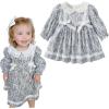 imageSimplee kids Baby Girl Smocked Dress Casual Long Sleeve Dresses Floral Print Sundress Princess Dress for ToddlerBlight Blue