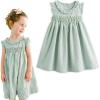 imageSimplee kids Baby Girl Smocked Dress Summer Casual Short Sleeve Dresses Floral Print Sundress Princess Dress for ToddlersDlight Green
