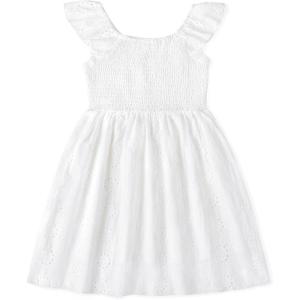 imageSimplee kids Baby Girl Dress Toddler Casual Dresses Summer Solid Color Floral Girl ClothesAwhite