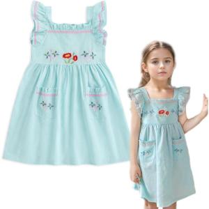 imageSimplee kids Baby Girl Dress Toddler Casual Dresses Summer Solid Color Floral Girl ClothesCblue