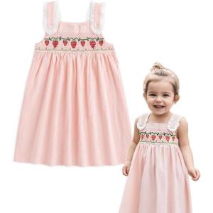 imageSimplee kids Baby Girl Dress Toddler Casual Dresses Summer Solid Color Floral Girl ClothesCpink