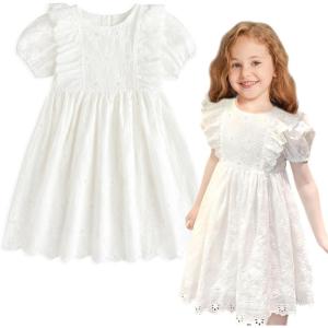 imageSimplee kids Baby Girl Dress Toddler Casual Dresses Summer Solid Color Floral Girl ClothesDwhite