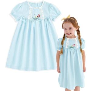 imageSimplee kids Baby Girl Dress Toddler Casual Dresses Summer Solid Color Floral Girl ClothesEblue