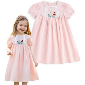 imageSimplee kids Baby Girl Dress Toddler Casual Dresses Summer Solid Color Floral Girl ClothesEpink