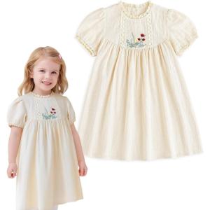imageSimplee kids Baby Girl Dress Toddler Casual Dresses Summer Solid Color Floral Girl ClothesEwhite