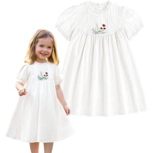 imageSimplee kids Baby Girl Dress Toddler Casual Dresses Summer Solid Color Floral Girl ClothesEwhite1