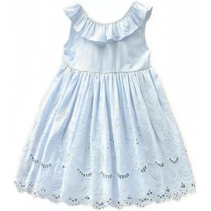 imageSimplee kids Baby Girl Dress Toddler Casual Dresses Summer Solid Color Floral Girl ClothesSky Blue