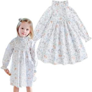 imageSimplee kids Baby Girl Smocked Dress Casual Long Sleeve Dresses Floral Print Sundress Princess Dress for ToddlerCcfloral