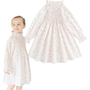 imageSimplee kids Baby Girl Smocked Dress Casual Long Sleeve Dresses Floral Print Sundress Princess Dress for ToddlerCcpink Floral