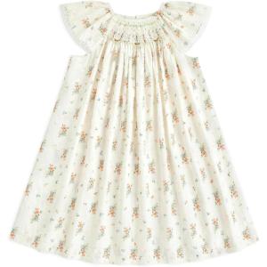 imageSimplee kids Baby Girl Smocked Dress Summer Casual Short Sleeve Dresses Floral Print Sundress Princess Dress for ToddlersBaapricot Flower