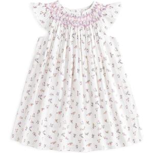 imageSimplee kids Baby Girl Smocked Dress Summer Casual Short Sleeve Dresses Floral Print Sundress Princess Dress for ToddlersDlight Pink Flower