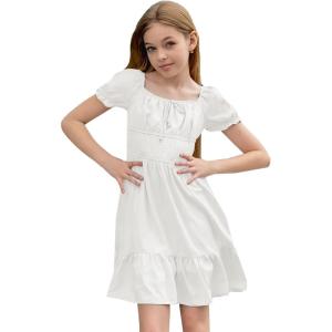 imageSimplee kids Girls Dresses Off The Shoulder Summer Tween Dress Smocked Ruffle Puff Sleeves Dresses for Girl Kids 415 YearsWhite