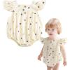 imageSimplee kids Baby Girls Romper Toddler Floral Romper Ruffle Outfit Infant Summer OnePiece Jumpsuit 6 Months Beige