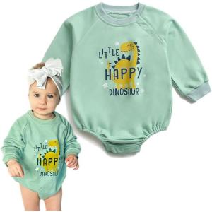 imageSimplee kids Baby Girl Outfits Long Sleeve Romper for Baby Boy Spring Fall Clothing Print Cartoon Baby Summer RomperClight Green