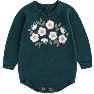 imageSimplee kids Baby Girls Kint Romper Fall Long Sleeve Rompers Newborn Baby Solid Overall Jumpsuit OutfitsBluegreen