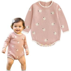 imageSimplee kids Baby Girls Kint Romper Fall Long Sleeve Rompers Newborn Baby Solid Overall Jumpsuit OutfitsCpink