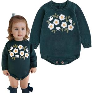 imageSimplee kids Baby Girls Kint Romper Fall Long Sleeve Rompers Newborn Baby Solid Overall Jumpsuit OutfitsTurquoise