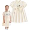 imageSimplee kids Baby Girl Smocked Dresses Toddler Casual Dresses Summer Solid Color Floral Girl Clothes