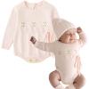 imageSimplee kids Baby Girls Kint Romper Fall Long Sleeve Rompers Newborn Baby Solid Overall Jumpsuit OutfitsAlight Pink