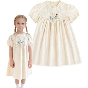 imageSimplee kids Baby Girl Smocked Dresses Toddler Casual Dresses Summer Solid Color Floral Girl Clothes