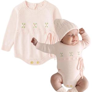 imageSimplee kids Baby Girls Kint Romper Fall Long Sleeve Rompers Newborn Baby Solid Overall Jumpsuit OutfitsAlight Pink