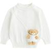 imageSimplee kids Baby Sweater with Bear in The Pocket Hand Crocheted Pullover Sweater Knit Toddler Clothes for Winter and FallBwhite Bear