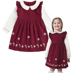 imageSimplee kids Baby Girls Peter Pan Collar Dress Long Sleeve Dress for Winter Autumn 12M6TBurgundy