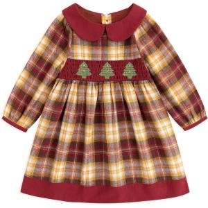 imageSimplee kids Baby Girls Peter Pan Collar Dress Long Sleeve Dress for Winter Autumn 12M6TRed