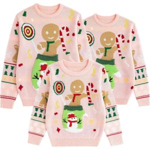 imageSimplee kids Family Matching Christmas Sweaters Xmas Print Ugly Funny Jumper Holiday Pullover TopsGlovespink