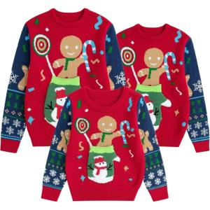 imageSimplee kids Family Matching Christmas Sweaters Xmas Print Ugly Funny Jumper Holiday Pullover TopsGlovesred