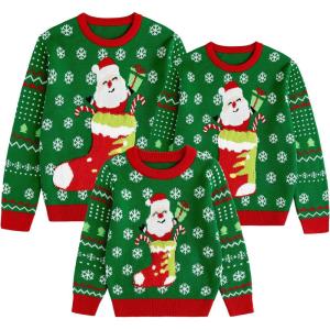 imageSimplee kids Family Matching Christmas Sweaters Xmas Print Ugly Funny Jumper Holiday Pullover TopsGreen