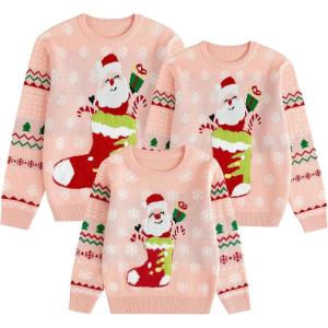 imageSimplee kids Family Matching Christmas Sweaters Xmas Print Ugly Funny Jumper Holiday Pullover TopsPink