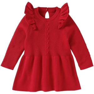 imageSimplee kids Little Girls Outfits Flying Sleeve Cozy Casual Cotton Sweater Dress