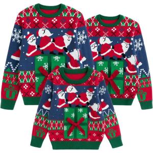 imageSimplee kids Ugly Christmas Sweater Family Matching Outfits for Women Men Party Sweaters Knitted PulloverAred
