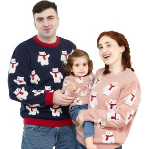 imageSimplee kids Ugly Christmas Sweater Family Matching Outfits for Women Men Party Sweaters Knitted PulloverBearnavy
